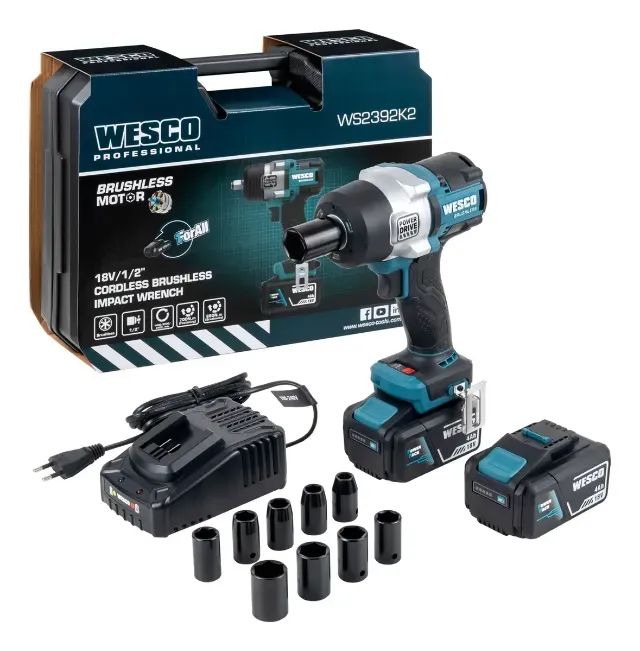 Chave Impacto Wesco 18v Brush 1/2 WS2392K2 2bat 4ah maleta