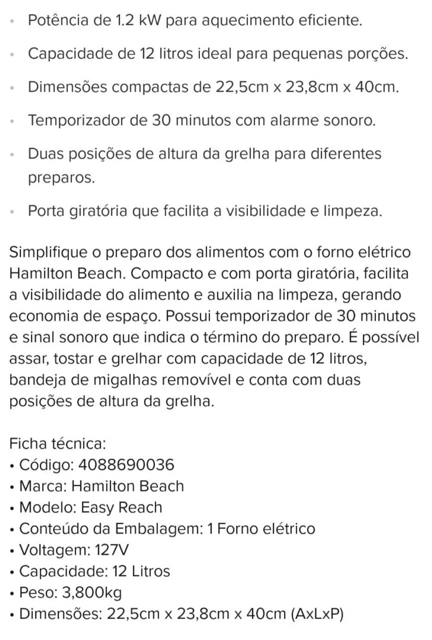 Mini forno elétrico Hamilton Beach - Foto 6