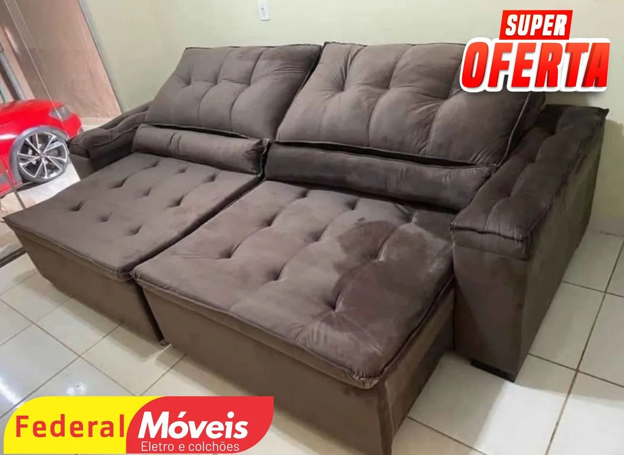 Sofá Retrátil 2,20m Veludo D33 - Fazemos Entregas 