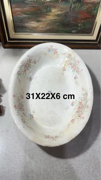 Travessa antiga com flores - 31x22x6 cm