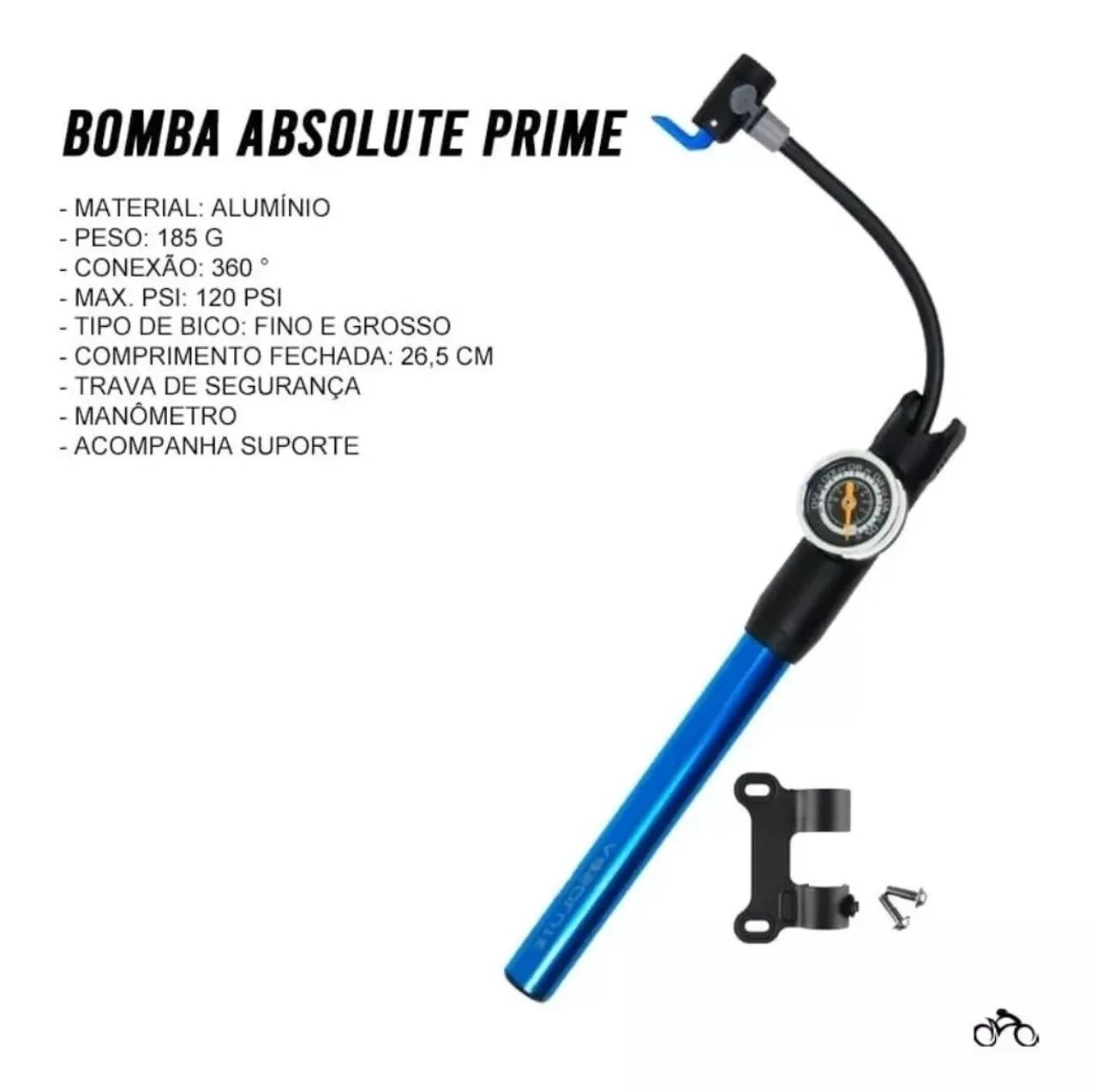Mini Bomba De Ar Pneu Bike Absolute<br>Com Manômetro 120psi - Foto 4