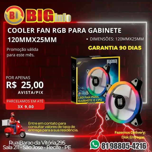 Cooler para Gabinete e CPU Fan com Led RGB - Novo 