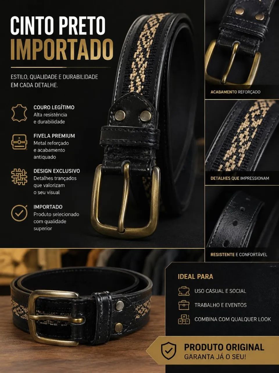 Cinto Preto Importado - Foto 2