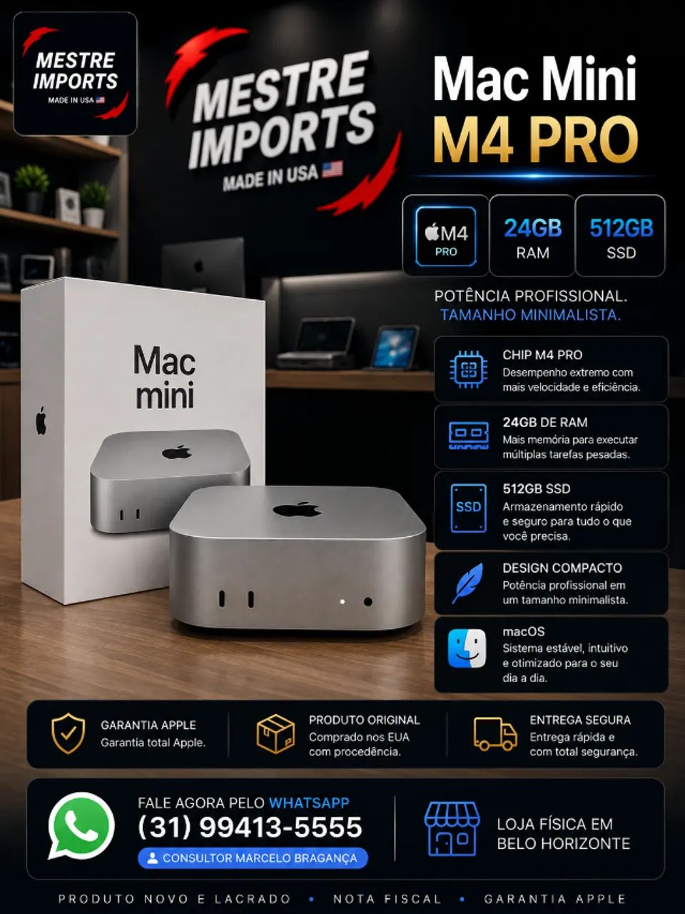Mac Mini M4 Pro 24GB RAM 512GB SSD Novo Lacrado - Computadores e