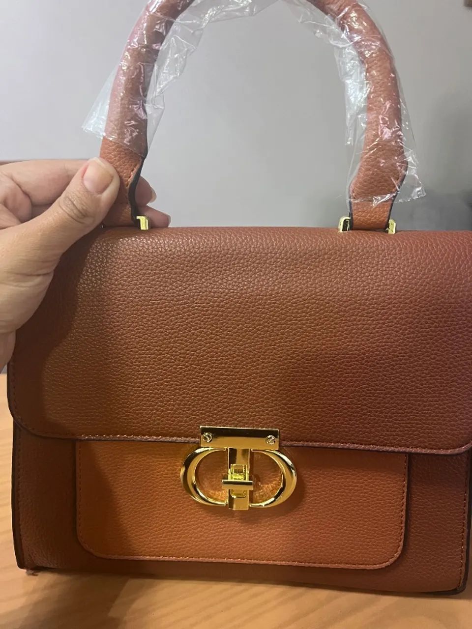 Bolsa de couro bege escuro  - Foto 2