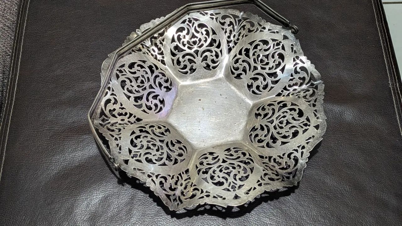 Cesta Fruteira Rendada Antiga Prata Meridional 24cm - Foto 2