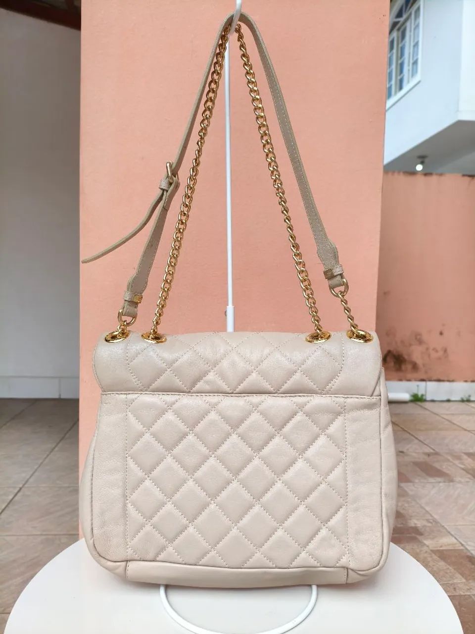 bolsa luz da lua de couro legítimo matelasse nude alça corrente - Foto 3