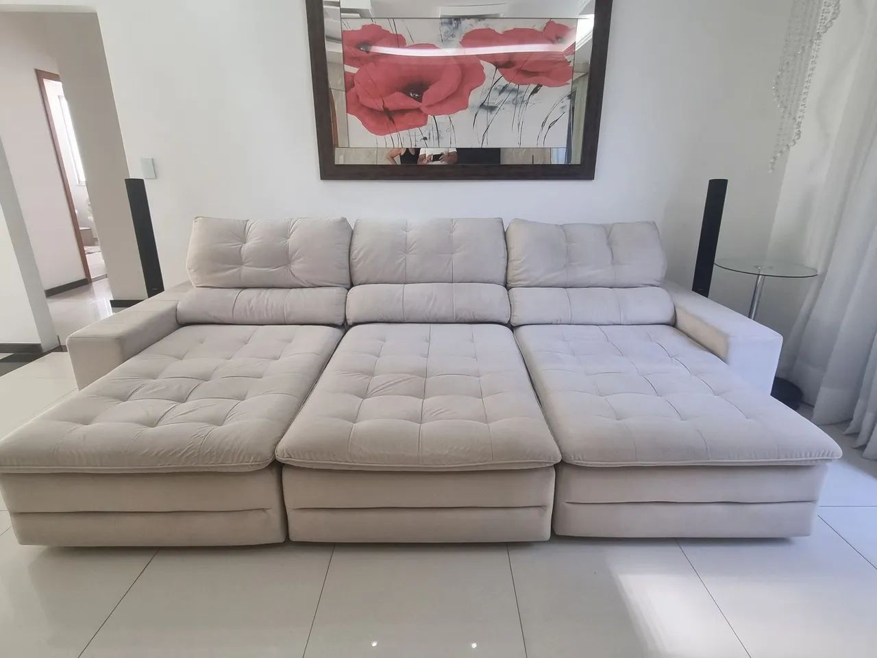 Sofá Retrátil e Reclinável com Molas Ensacadas Cama inBox Master 3,22m Tecido Suede Bege - Foto 2