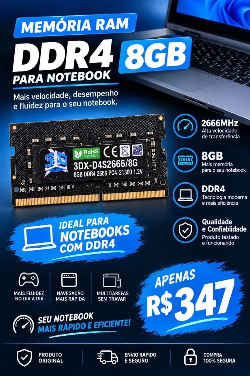 MEMÓRIA 8GB DDR4 NOTEBOOK 