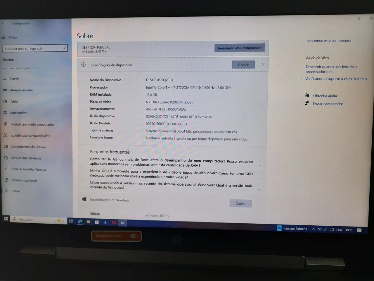 Notebook HP Elitebook 8570w 16gb