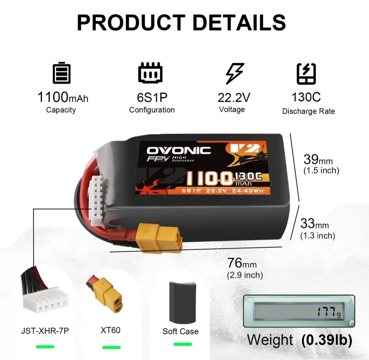 Bateria Lipo Ovonic 6s 1100mah 130c P/ Drone Fpv e Outros  - Foto 2