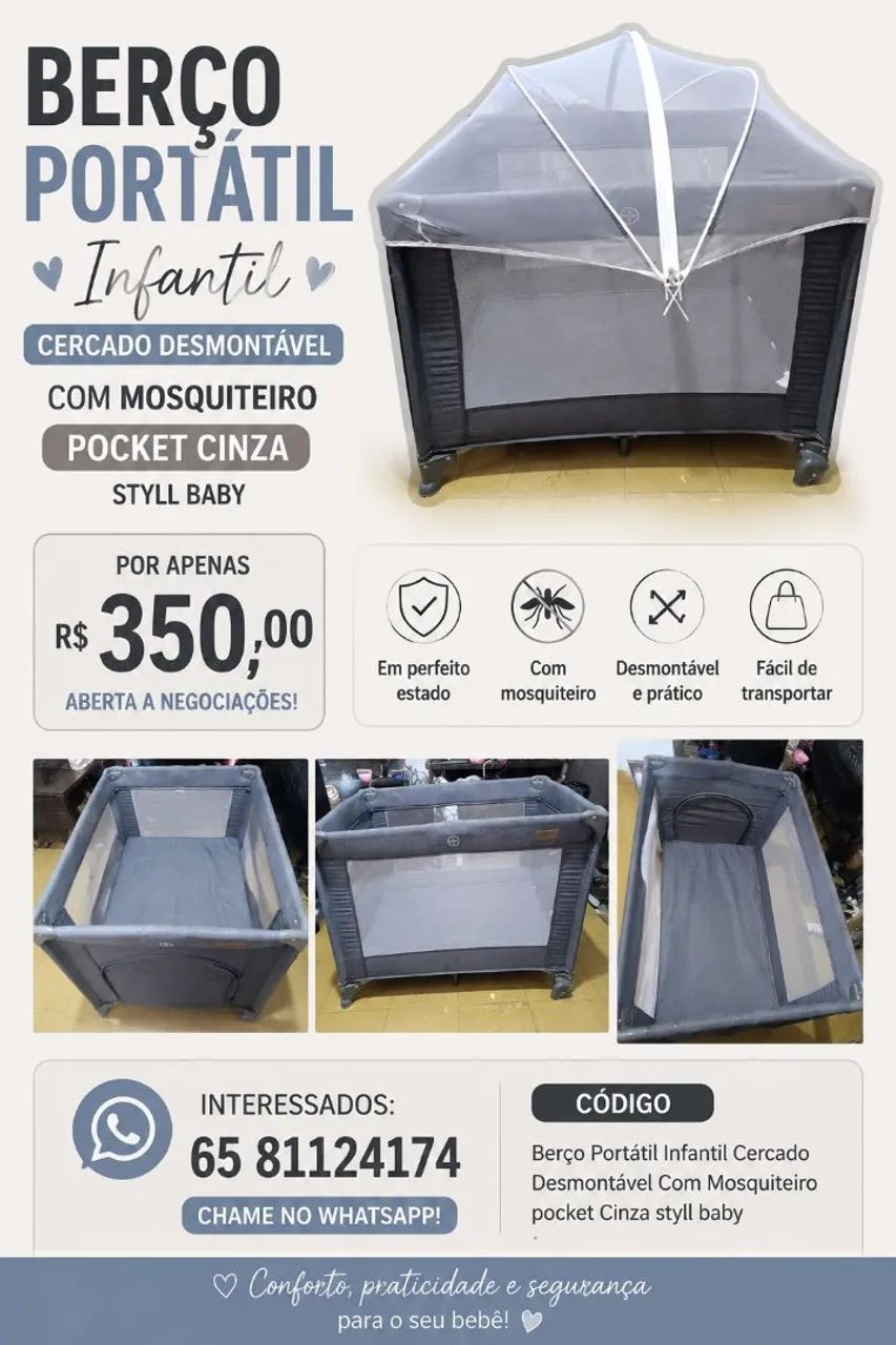 BERÇO PORTÁTIL INFANTIL À VENDA - Foto 4