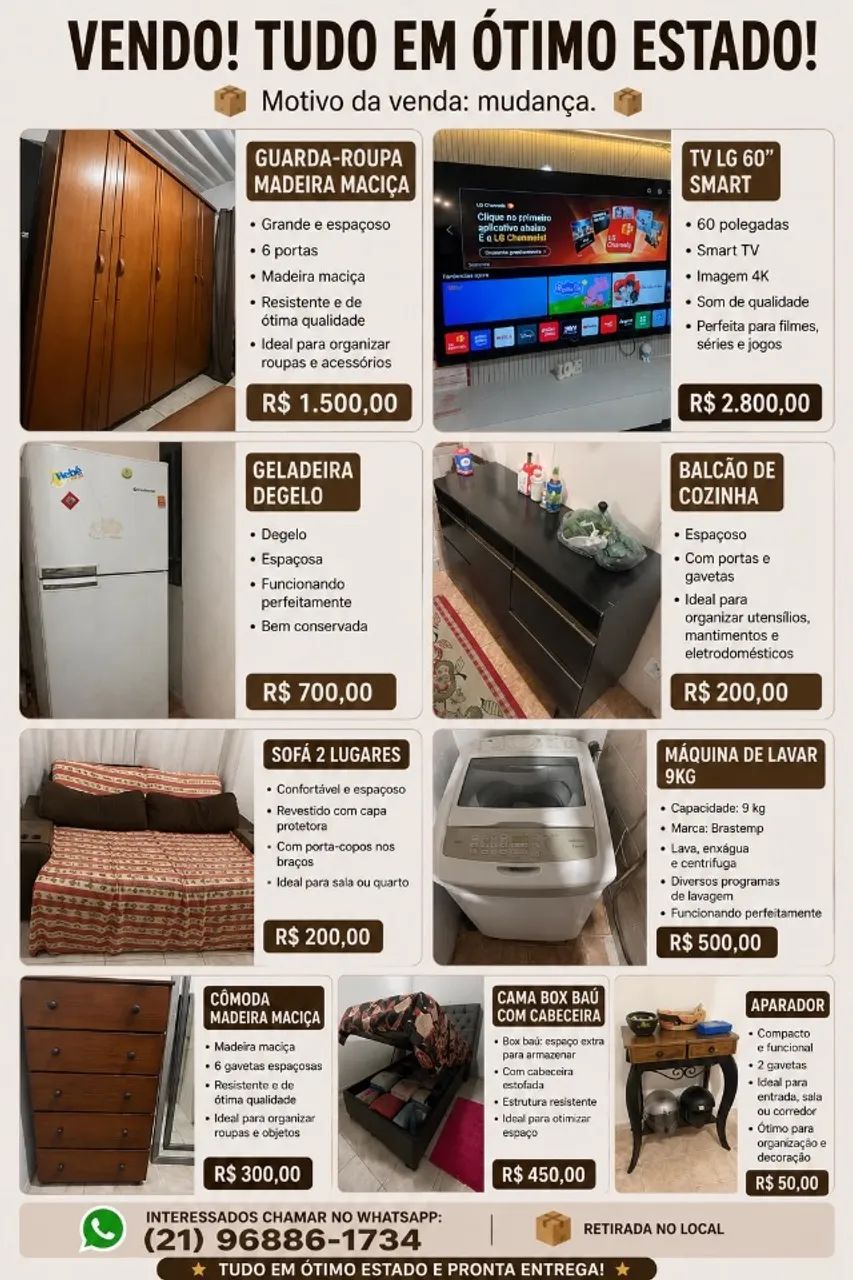 Móveis e eletrodomésticos à venda 