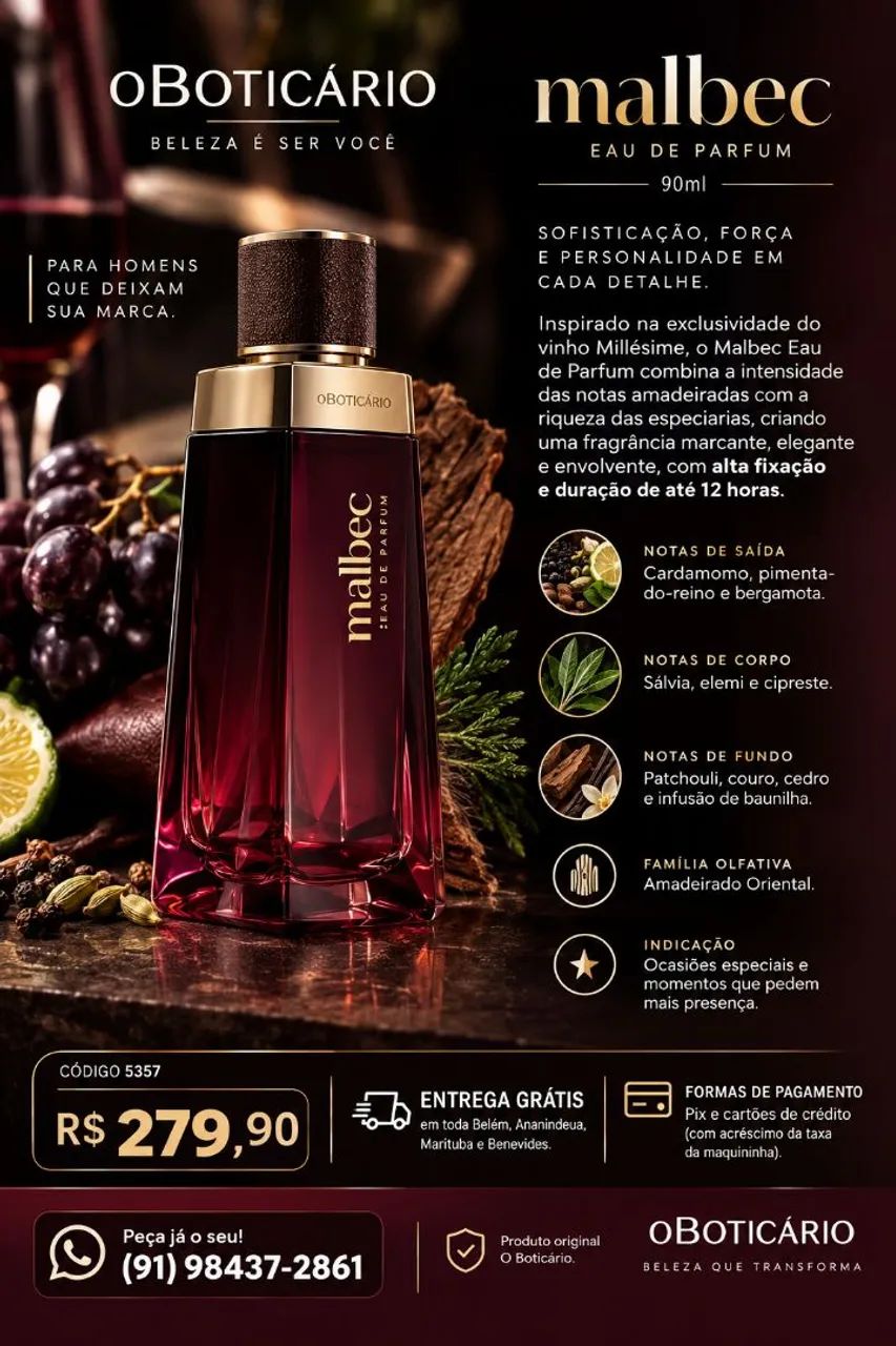 **Lançamento** Malbec Eau de Parfum