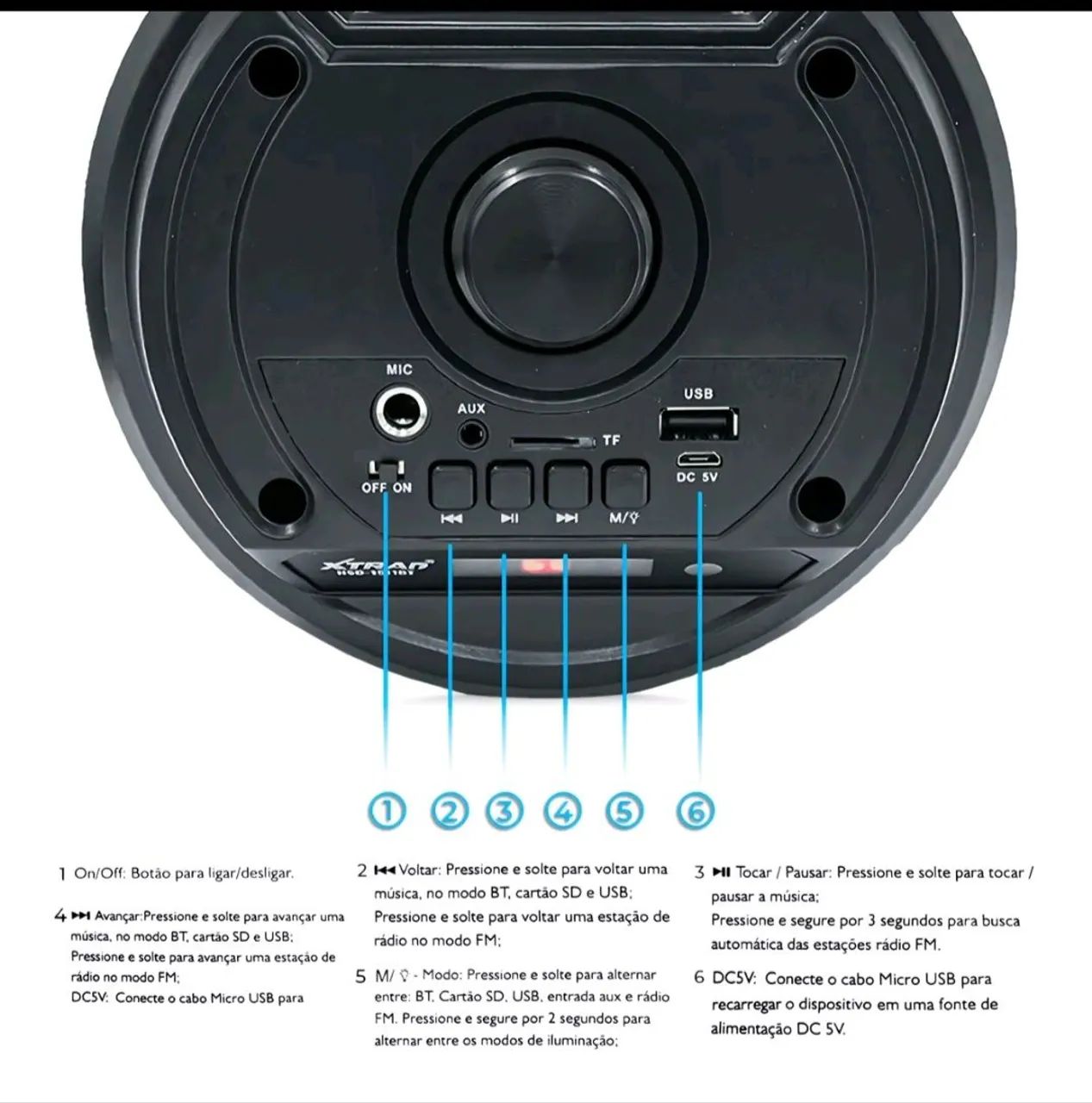 Caixa de Som Bluetooth Portátil Grande Com Microfone E Controle Remoto Multimídia LED - Foto 5
