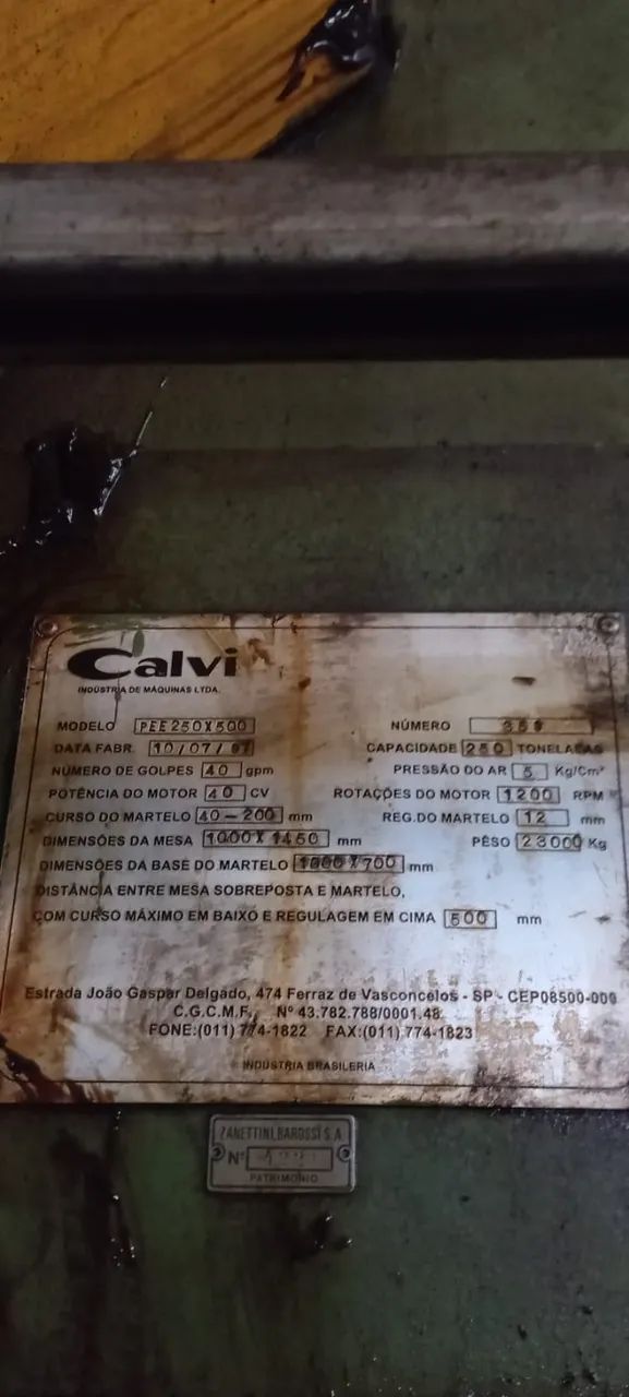 PRENSA EXCENTRICA CALVI MOD PEE 250 X 500  - ANO 1997 - Foto 5