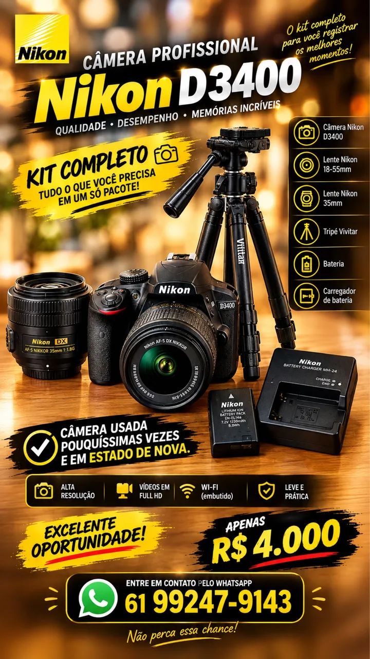Câmera Profissional Nikon D3400 - Foto 2