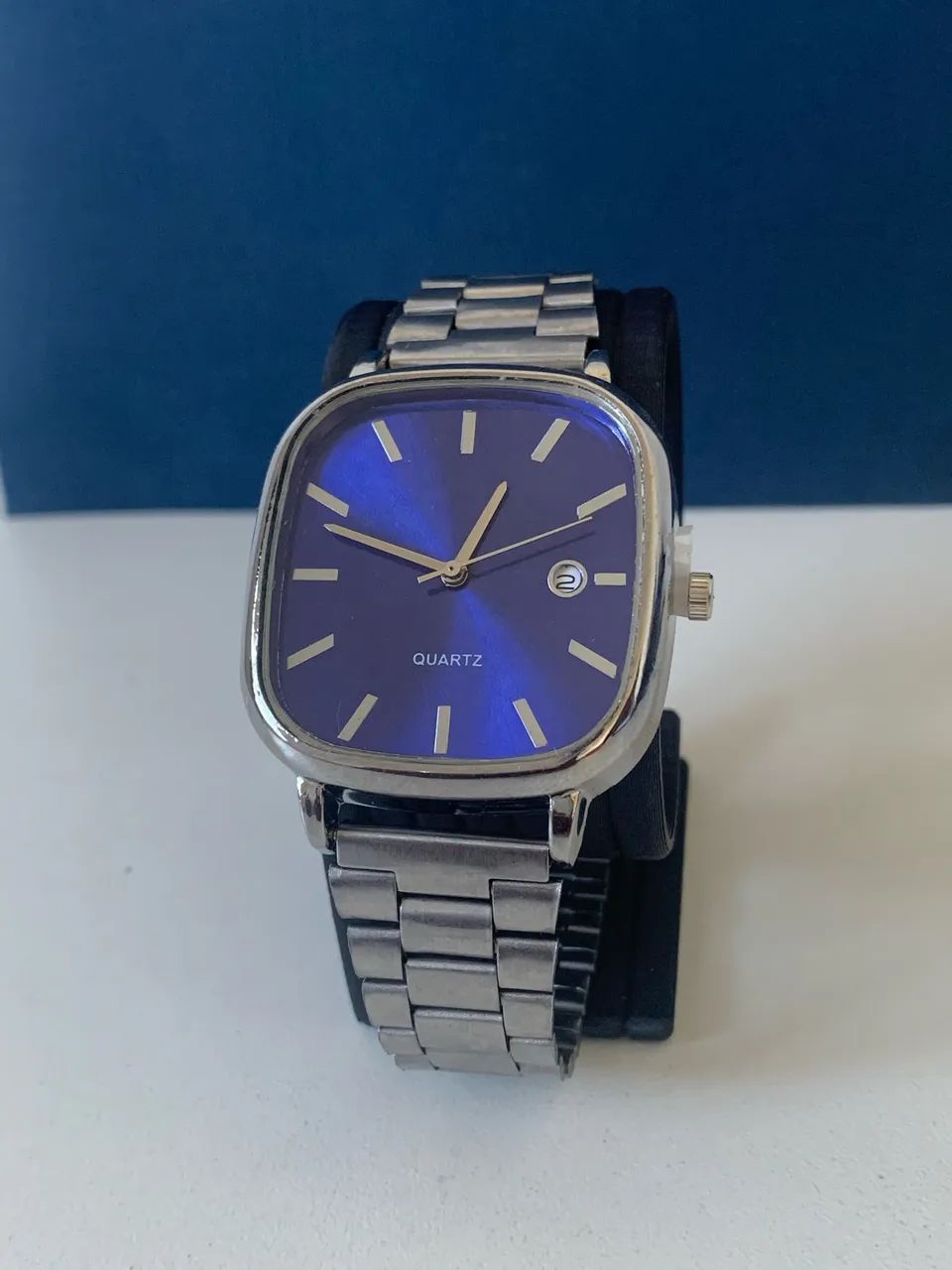 Relógio Masculino Quartz Prateado com Mostrador Azul - Foto 4