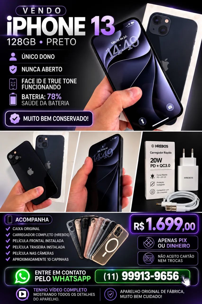 iPhone 13 128GB Seminovo Preto