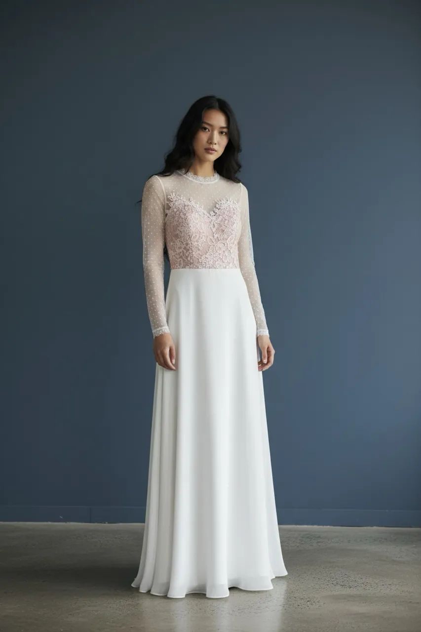 Vestido Longo Branco Renda Rosé e Tule 