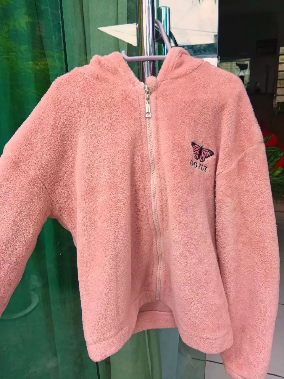 Casaco Teddy Rosa Com Capuz