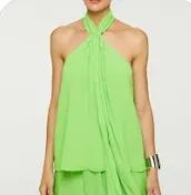Blusa ANIMALE Verde Georgete Pesado com Lenço | Elegante | Tam 42 | Nova