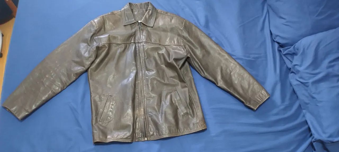 Jaqueta de couro marrom envelhecido Ellus 