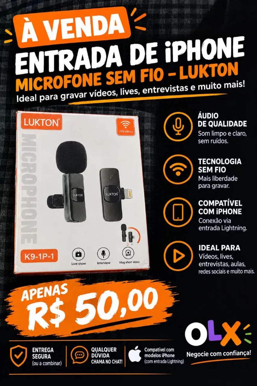 Microfone Sem Fio LUKTON K9 para iPhone - Novo na Caixa ?