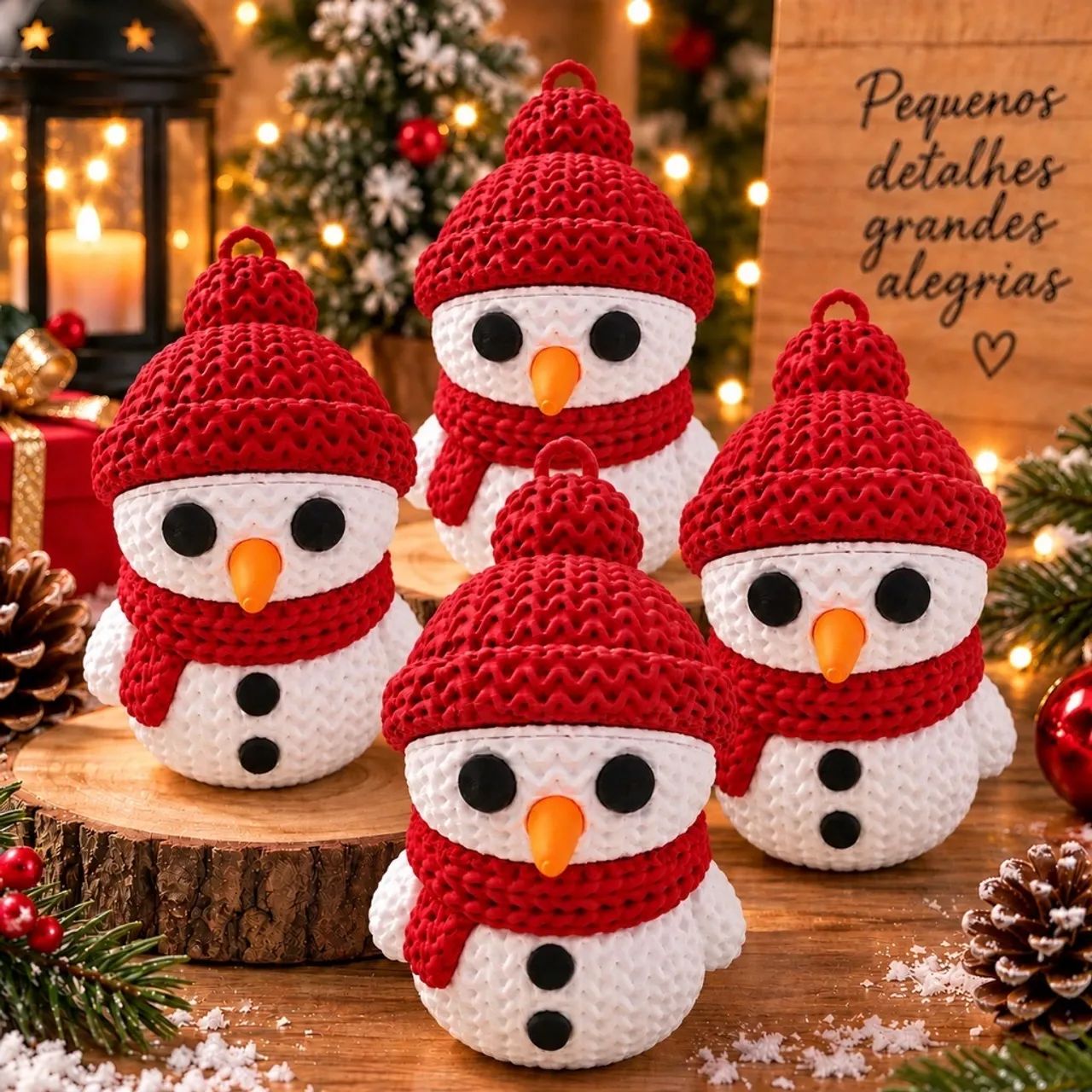 Kit com 4 Enfeites de Natal - Bonecos de Neve
