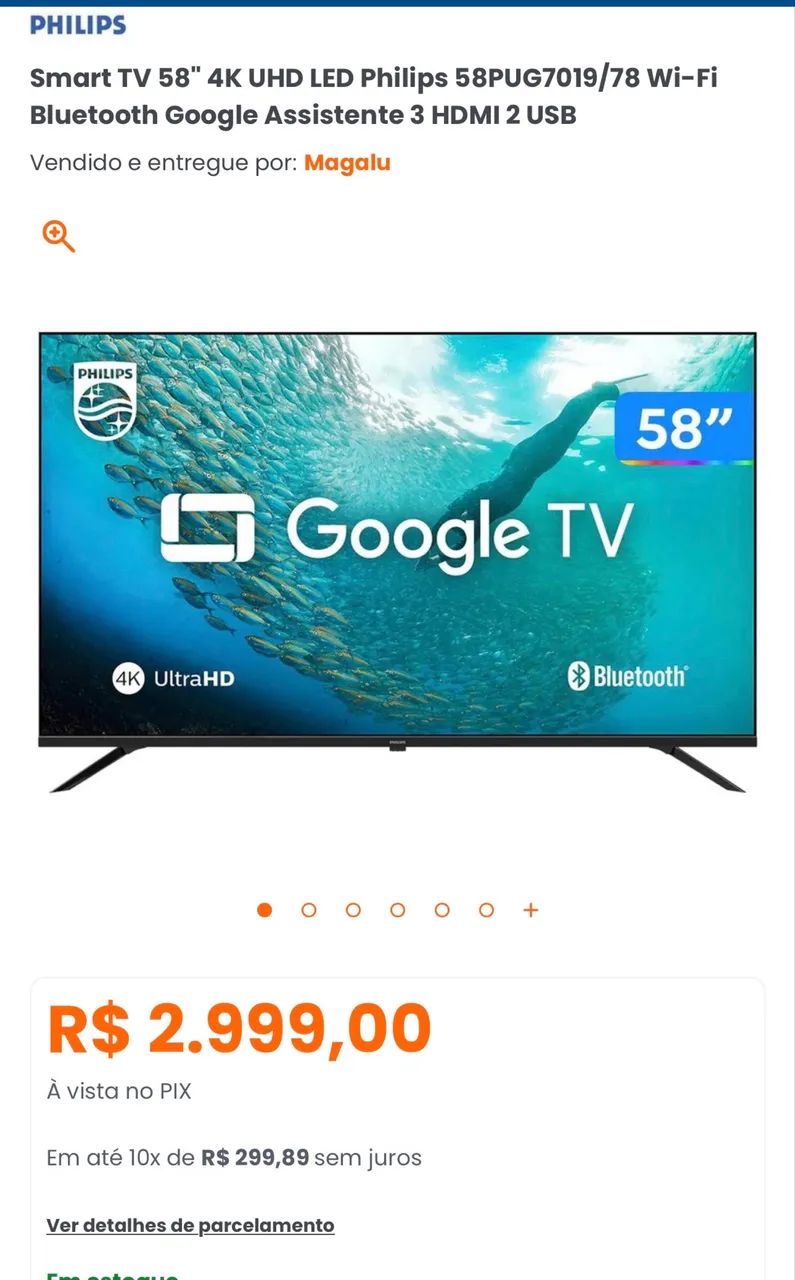 Tv philips smart 58 polegadas, nova na caixa com nota