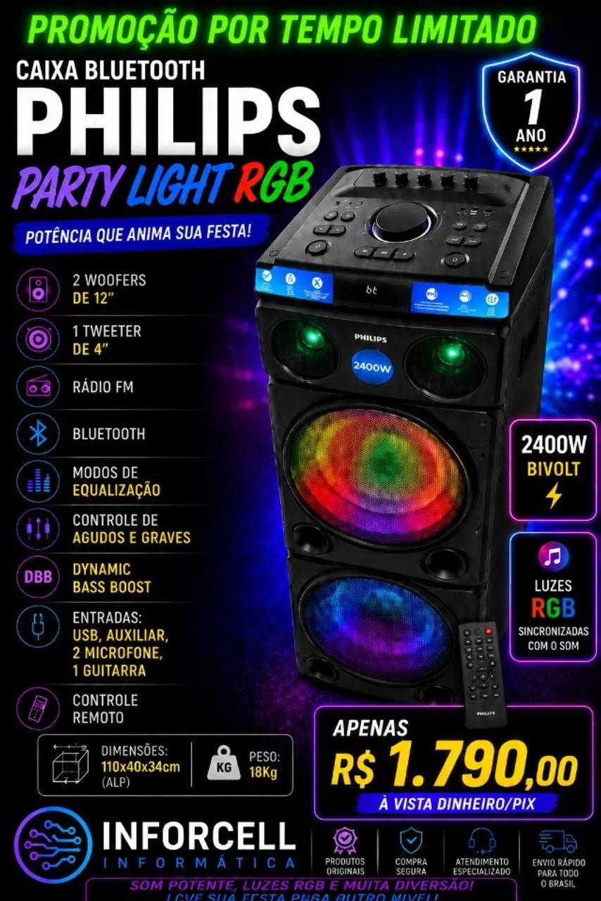 Caixa Bluetooth Philips Party Speaker 2400w 