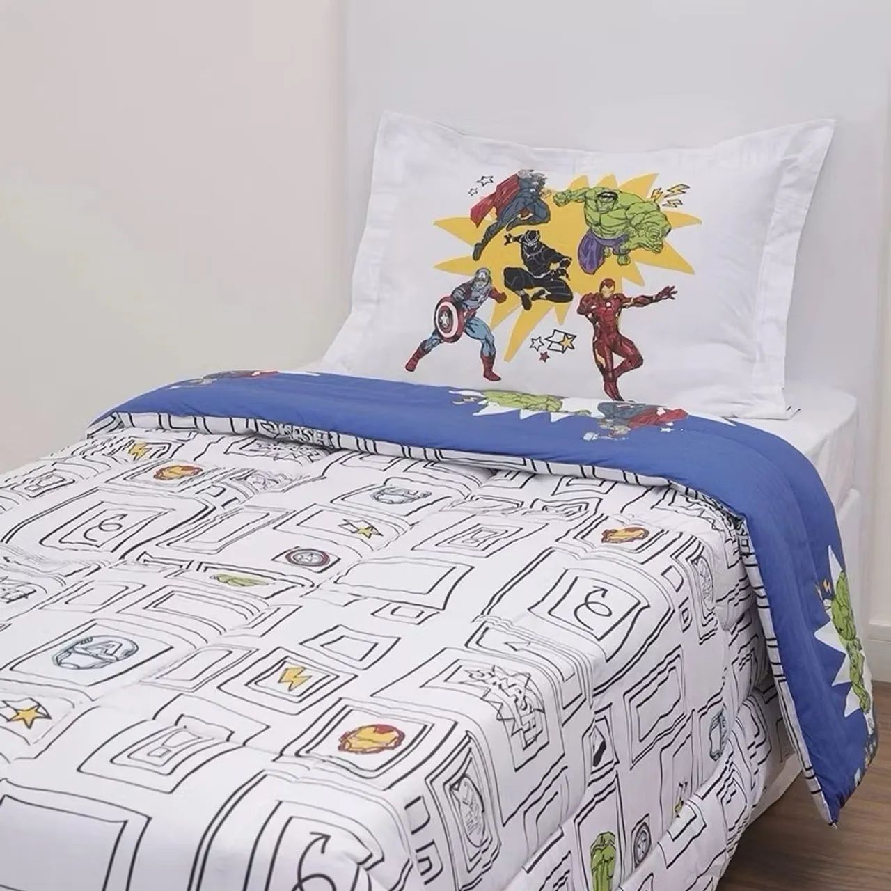 Edredom solteiro marvel super heróis 