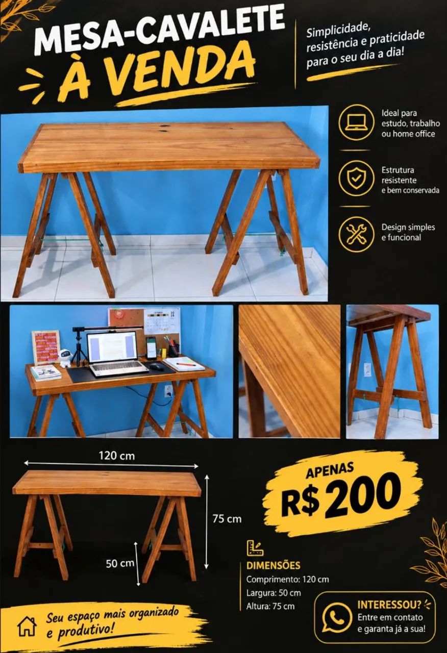 Mesa Cavalete de Pinus - Foto 5