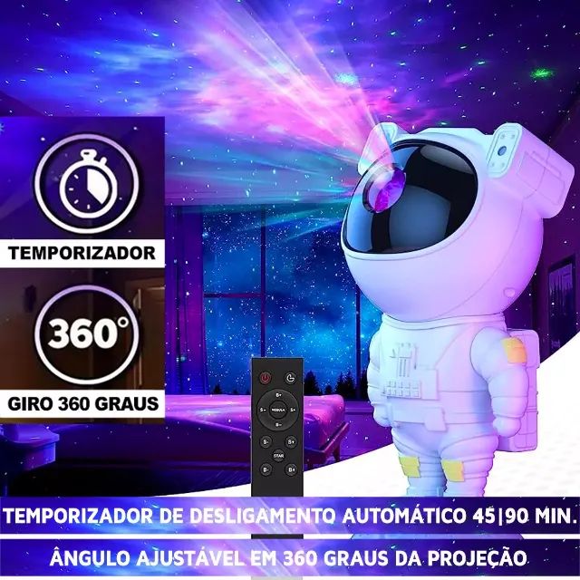 Luminaria Astronauta Projetor Luz Galáxia Nebulosa Estrelas Cor da Estrutura Branco - Foto 4