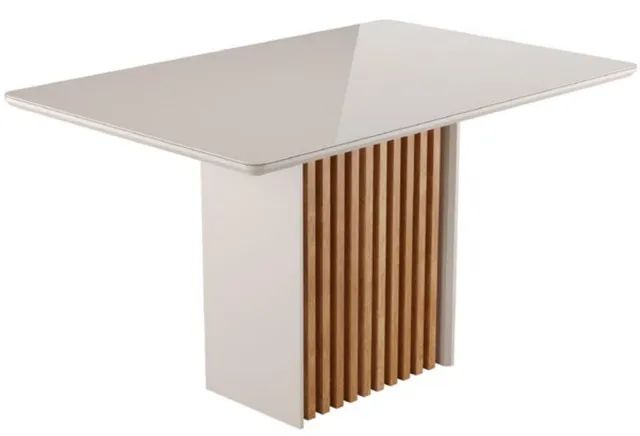 Mesa Cris de 1,36m Canto Arredondado Mel Detalhe Off White Vidro **nova na caixa**