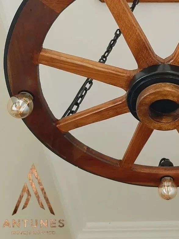 Lustre Rústico Roda De Carroça 60cm Retro P/3 Lâmpadas<br> - Foto 4
