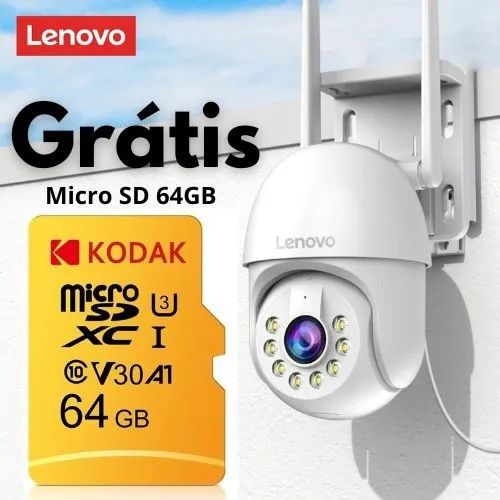 Câmera de vigilância Lenovo 3mp Ptz Wifi 4X Zoom + Micro SD 64Gb (Grátis)