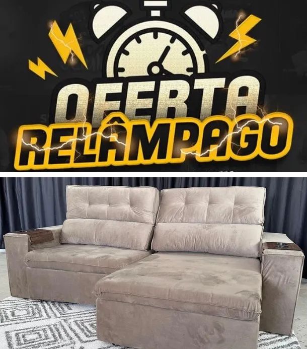 Super oferta sofá retrátil 5 lugares Niterói cor creme 