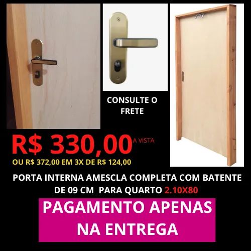 porta lisa completa fechadura para banheiro 2.10x80 - pagamento na entrega