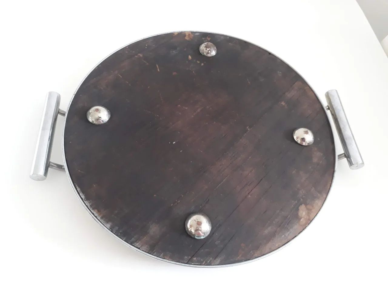 Bandeja antiga em vidro e madeira. - Foto 3