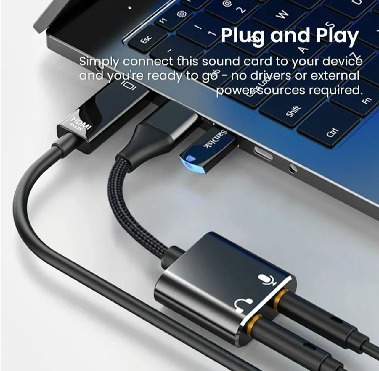Adaptador de Áudio USB para Fone de Ouvido e Microfone - Foto 5