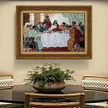 Quadro mosaico 'A Última Ceia' emoldurado