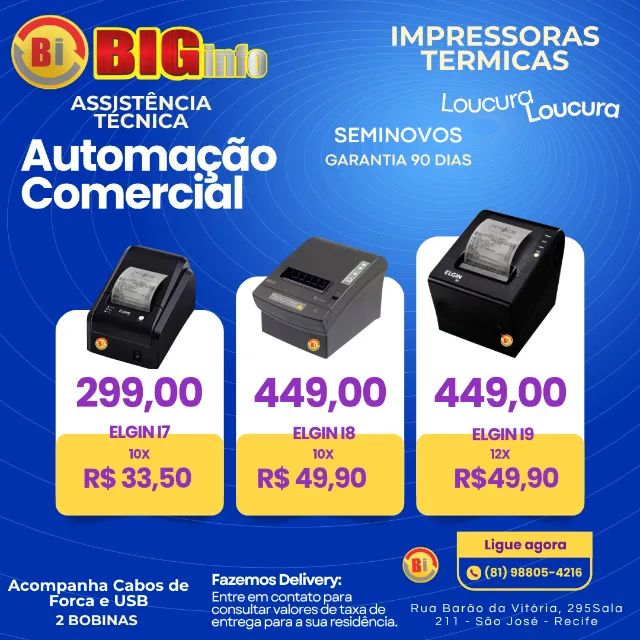 Impressora Termica Varias Marcas 10x - Garantia - Centro do Recife - Assistencia Tecnica