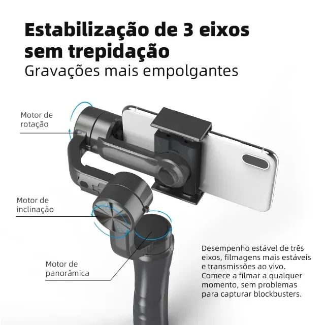 3-Axis Estabilizador Profissional Luxo Gimbal H4 Celular Universal - Foto 2