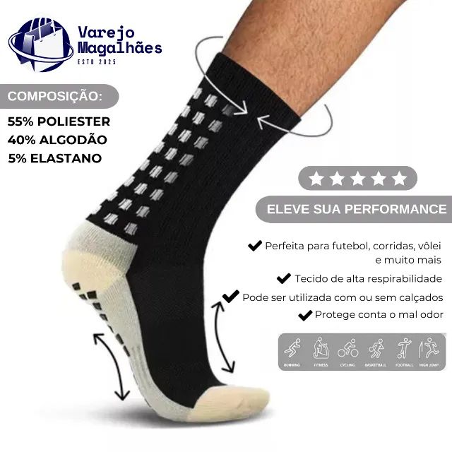 Meia Esportiva Antiderrapante - Socks Futebol Corrida-a partir da 3° sai a R$15 - Foto 3