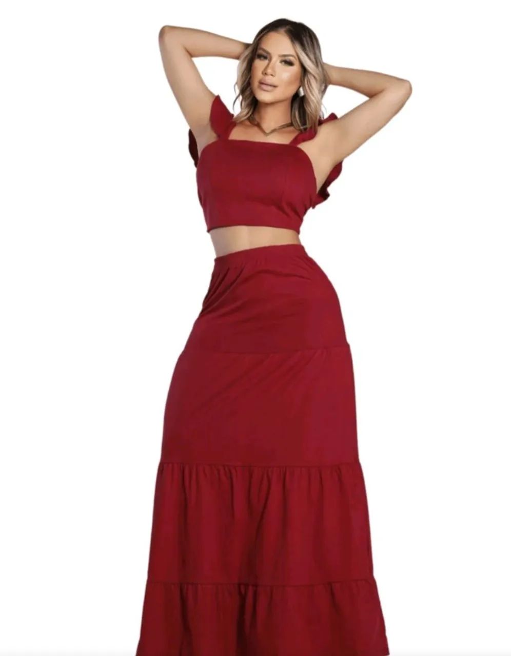 Conjunto cropped ajustável e saia cintura alta G