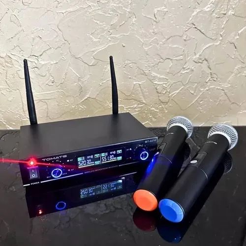 Microfone Duplo S-Fio Profissional Wireless Mt-2210 Tomate