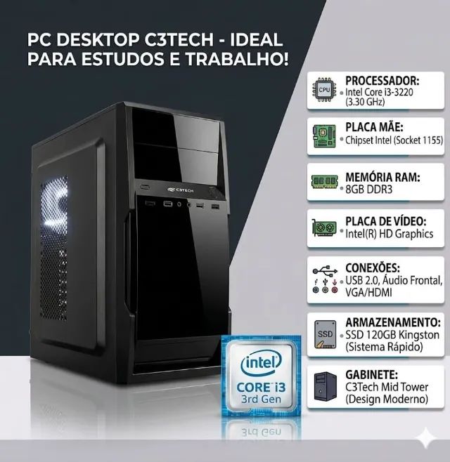 PC i3 3rd Gen | 8GB RAM | SSD 120GB | Windows 10 & Office