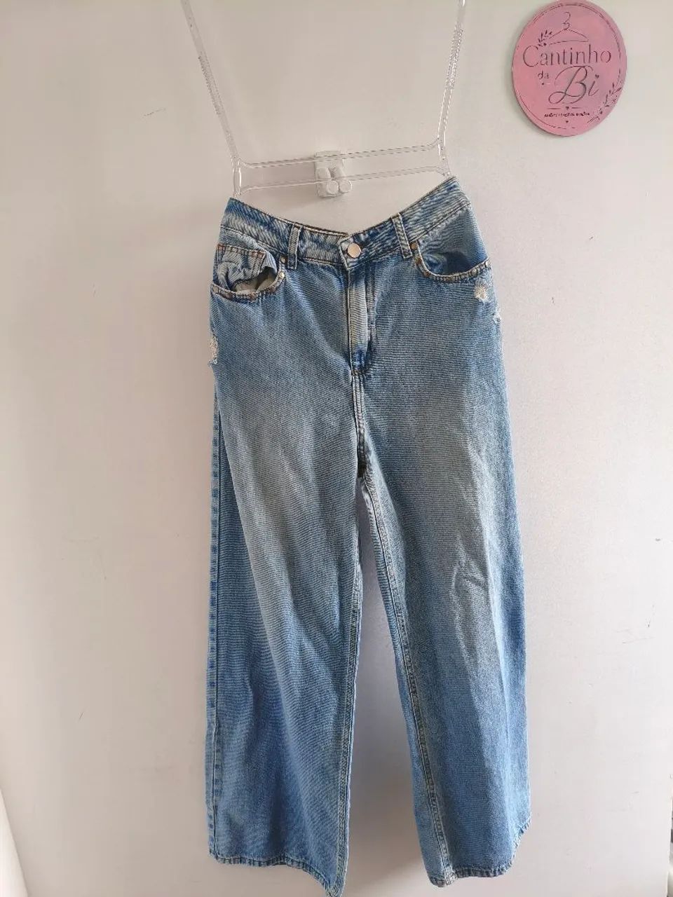 Calça jeans clara reta 42