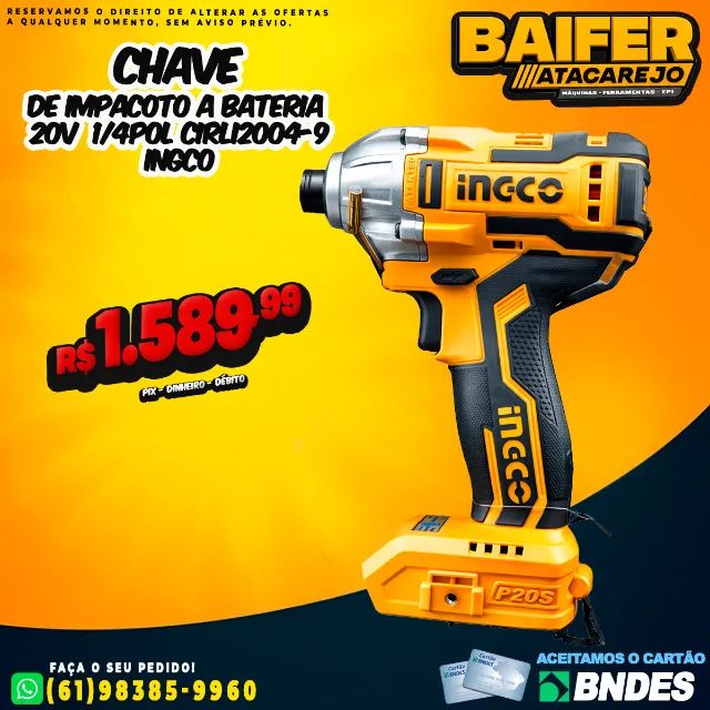 Chave de Impacto 20v Bateria 1/4Pol Cirli2004-9 Ingco